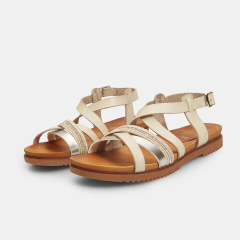 Sandalias de mujer con correa de cuerda y strass, Blanco Sandalias de mujer con correa de cuerda y strass, Blanco